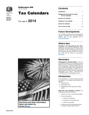 IRS Publication 509 Tax Calendar 2014