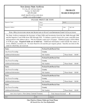 New Jersey Will Search Request Form
