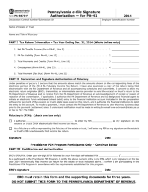 Pennsylvania e-file Signature Authorization Form PA-8879-F