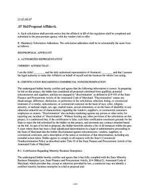 Maryland Bid Proposal Affidavit