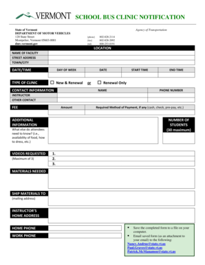 Clinic notification form - Vermont Department of Motor Vehicles - dmv vermont