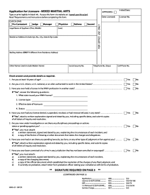 Hawaii Mixed Martial Arts License Application