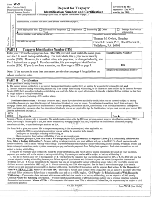 Form W-9 Request for Taxpayer Identification Number and Certification