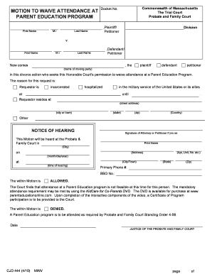 Motion to Waive Attendance at Parent Education Program