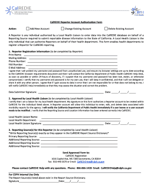 CalREDIE Reporter Account Authorization Form