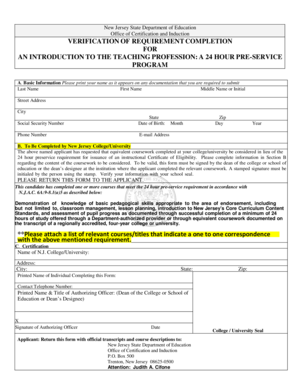 New Jersey Teacher Certification Verification Form