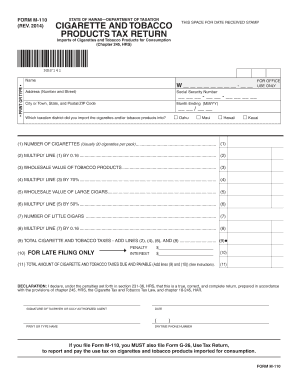 Hawaii Cigarette and Tobacco Products Tax Return