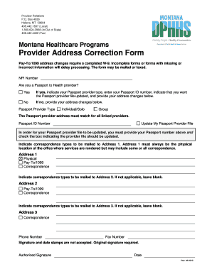Montana Provider Address Correction Form