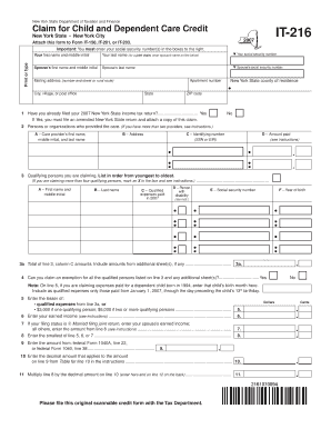New York State Child and Dependent Care Credit Form IT-216