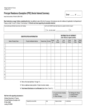 Michigan PRE Denial Interest Summary Form