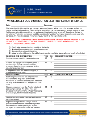 Wholesale Food Distribution Self-Inspection Checklist