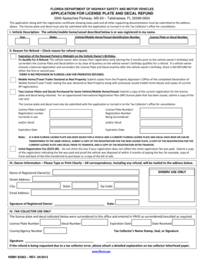 Florida License Plate and Decal Refund Application