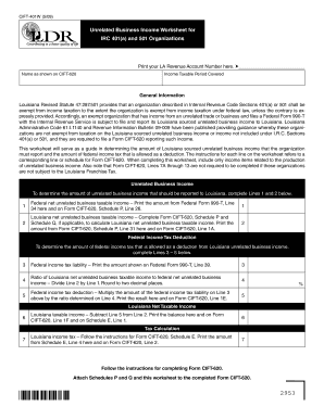 Louisiana Unrelated Business Income Worksheet