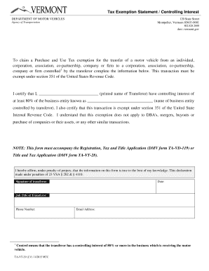 STATE OF VERMONT Montpelier VT 05603-0001 TAX EXEMPTION