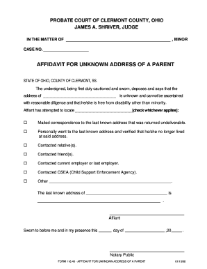 Affidavit for Unknown Address of a Parent