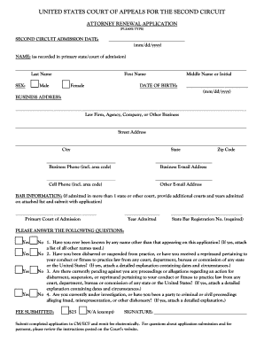 US Court of Appeals Second Circuit Attorney Renewal Application