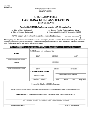 Carolina Golf Association License Plate Application