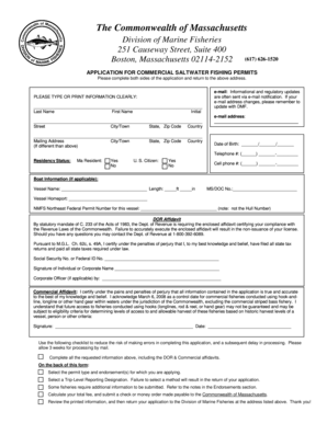 Massachusetts Commercial Saltwater Fishing Permit Application