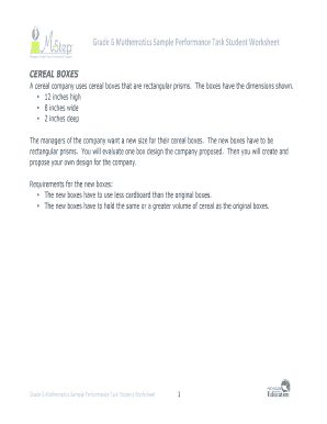 Grade 6 Mathematics Cereal Box Task Worksheet