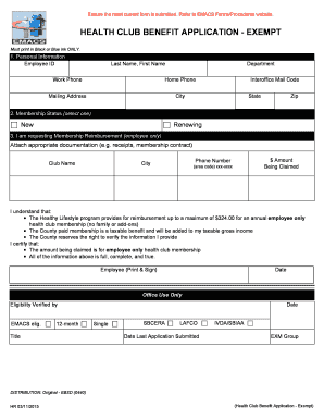 Health Club Benefit Application - Exempt