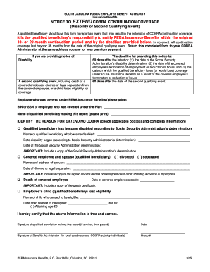South Carolina COBRA Continuation Coverage Extension Notice