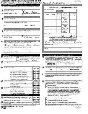 Federal Employment Application SF 171