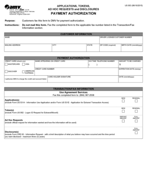 US DMV Payment Authorization Form