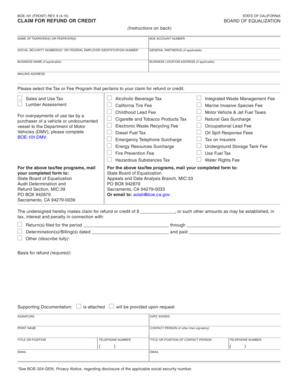 California Claim for Refund or Credit