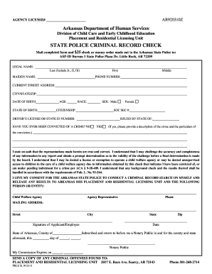 Arkansas State Police Criminal Record Check Form