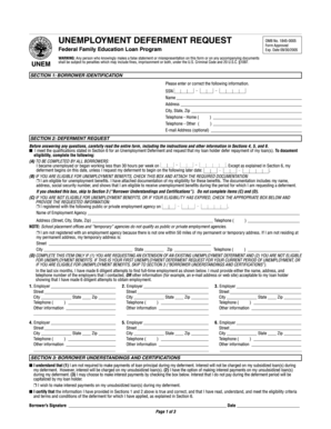 Unemployment Deferment Request Form