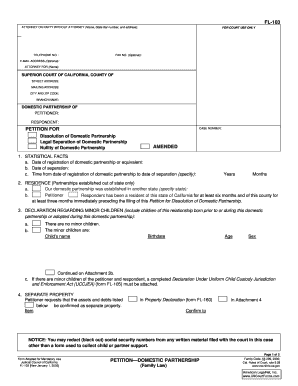 California Domestic Partnership Dissolution Petition