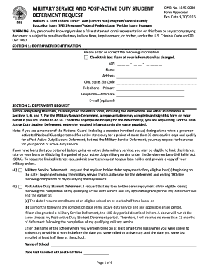 Military Service and Post-Active Duty Student Deferment Request