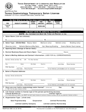 Texas Cosmetology Temporary Salon License Application