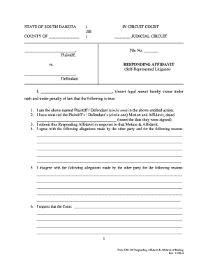 South Dakota Responding Affidavit Form