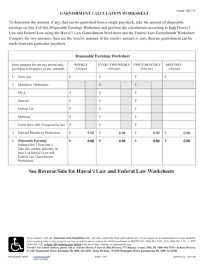 Hawaii Garnishment Calculation Worksheet