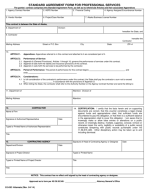 Standard Agreement Form for Professional Services