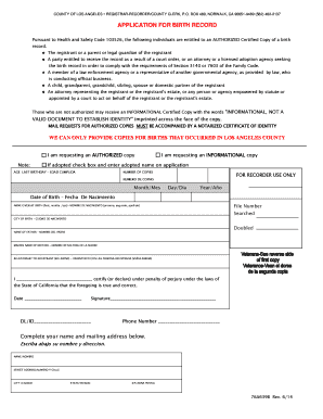 California Birth Record Application
