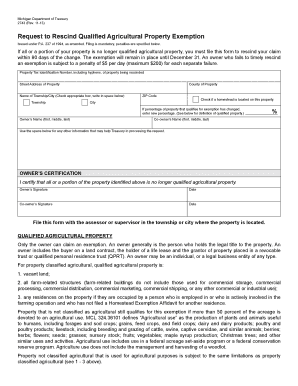 Michigan Request to Rescind Qualified Agricultural Property Exemption