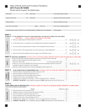 Rhode Island Property Tax Relief Claim Form RI-1040H