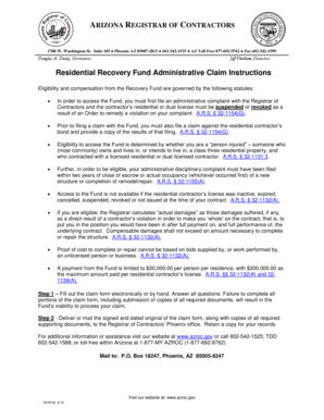 Arizona Residential Recovery Fund Claim Form