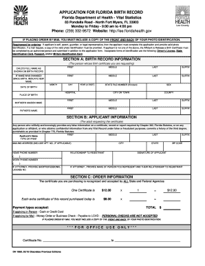 Florida Birth Record Application