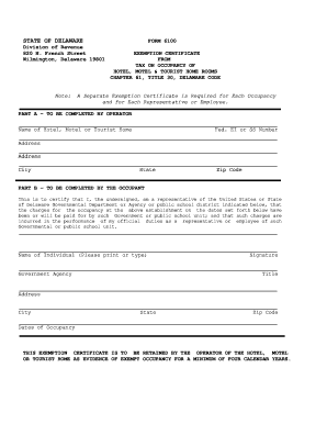 Delaware Hotel Tax Exemption Certificate