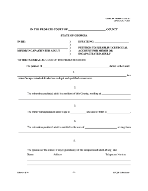 Petition to Establish Custodial Account for Minor or Incapacitated Adult