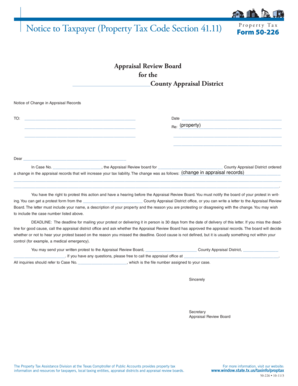 Notice of Change in Appraisal Records