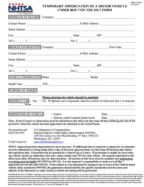 IMPORTATION OF A MOTOR VEHICLE - nhtsa