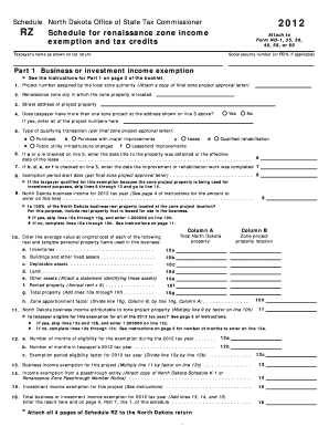 North Dakota Renaissance Zone Act Schedule RZ