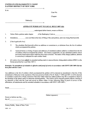 Affidavit Pursuant to Local Rule 1007-1(b)