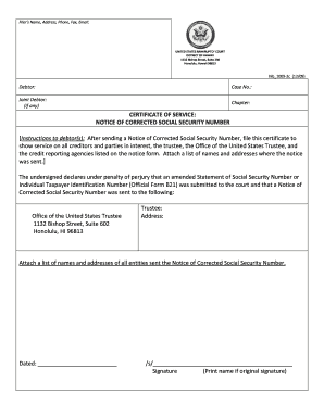 Notice of Corrected Social Security Number