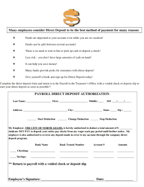Payroll Direct Deposit Authorization
