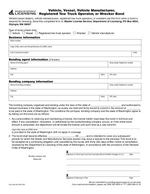 Washington Vehicle or Vessel Bond Form